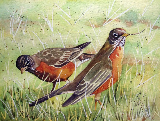 "Robins" by Leslie White, used with permission from the artist. 
